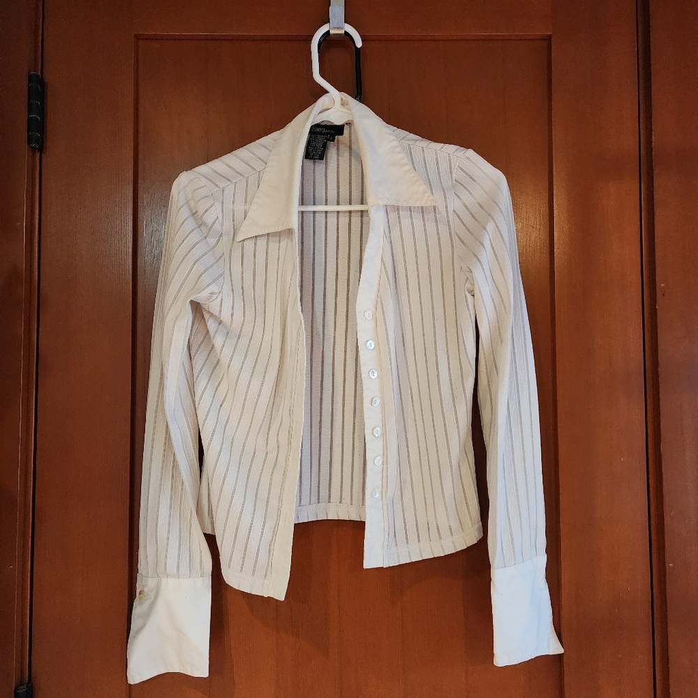 ISHYU Y2K White Striped Button-Up Blouse